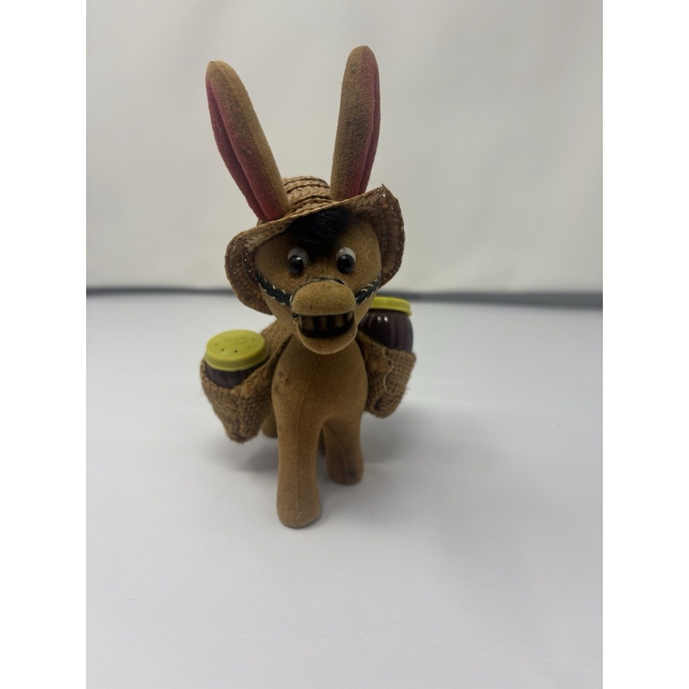 Vintage Flocked Working Donkey Salt And Pepper Shaker Decorative Set‎